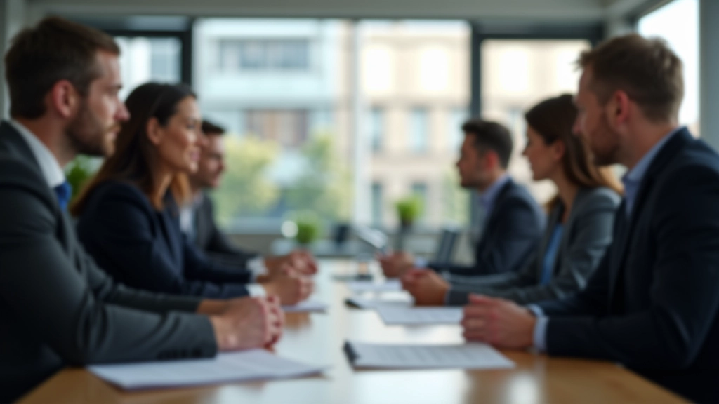 Geschäftsmänner und Geschäftsfrauen in modernem Büro bei Teammeeting und Diskussion über Arbeitsprojekte