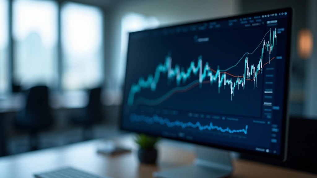 Datenvisualisierung mit Wirtschaftsindikatoren, Graphen und Analysen auf Computerbildschirm